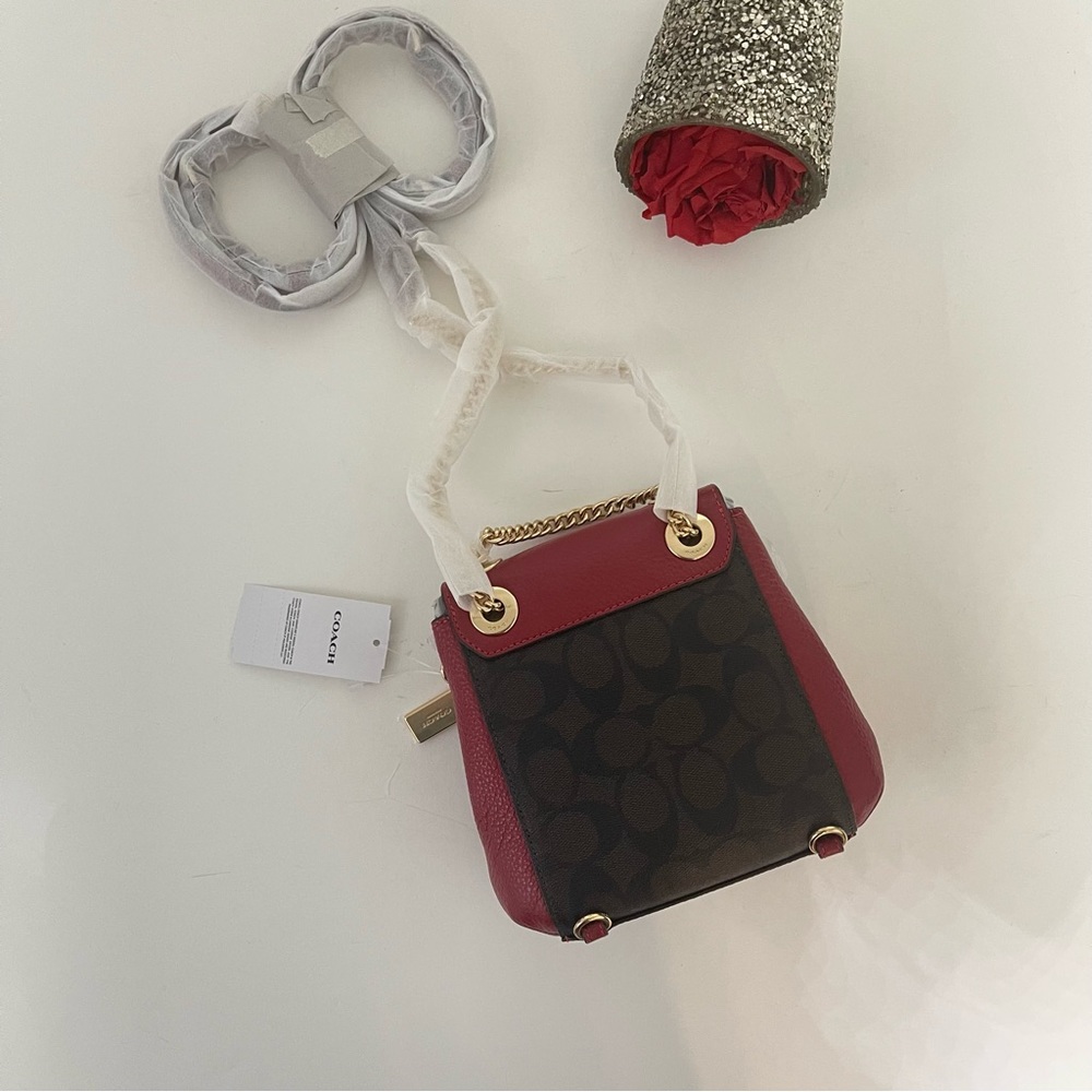 Coach Convertible Mini Backpack In Signature Canvas -Brown, Red & Gold - Reemoly - Picture 3 of 16